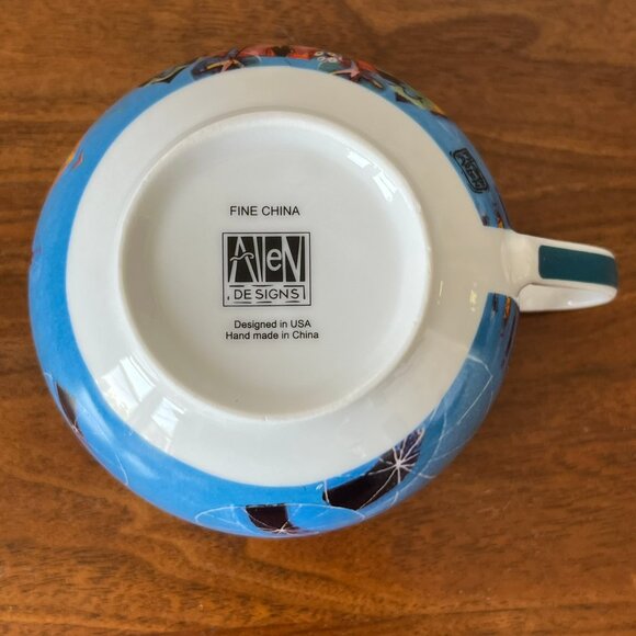 Allen Designs Groovy Owl Mug Fine China Large 16 oz Coffee Cup Blue Colorful - Picture 8 of 9